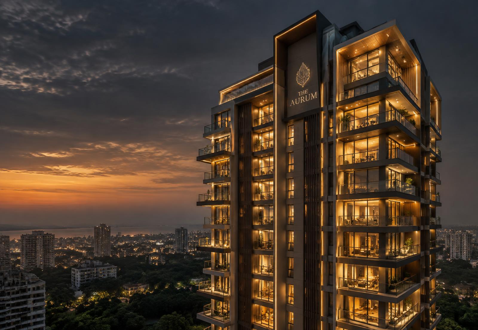 Luxury residential tower at dusk